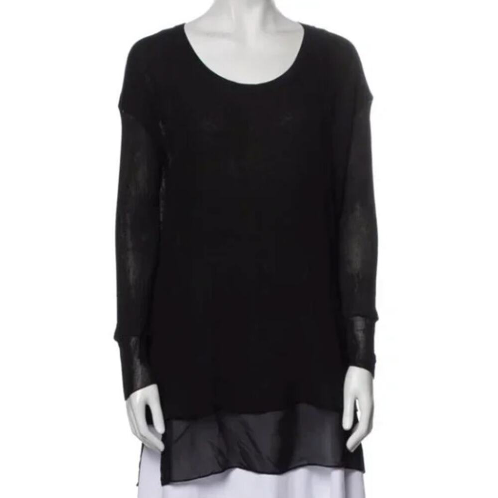 Rag & Bone Black Silk Oversized Scoop Neck Long Sleeve Blouse Size Small